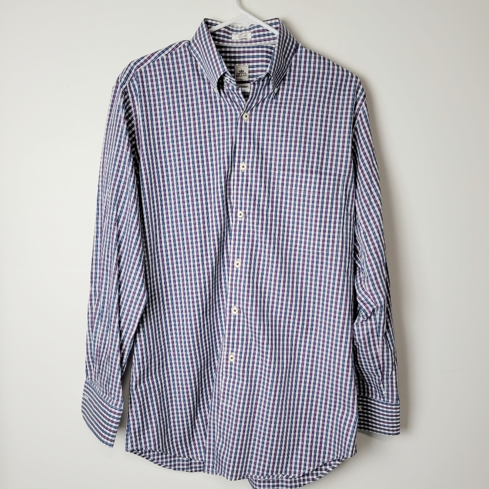 Peter Millar Seaside Finish Blue Purple Plaid Button-Down Shirt